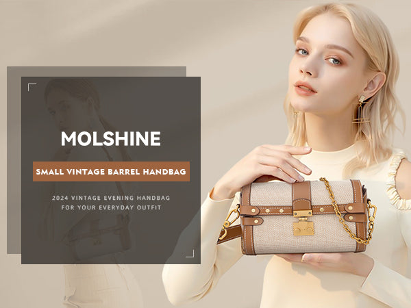 molshine Small Vintage Evening Handbag, Shoulder Bag, Fashion Barrel Bag, Party Clutch Purse for Women Girl Lady