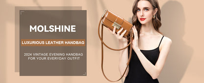 molshine Luxurious Retro Leather Handbag, Stylish Shoulder Bag and Crossbody Bag with Shoulder Strap for Women Girl Lady Travel Work Office