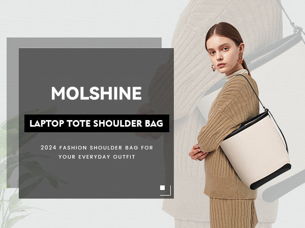 molshine Laptop Tote Shoulder Bag, Stylish Leather Commuter handbag with Makeup Bag for Women Girl Lady Casual Business OfficeTravel Study